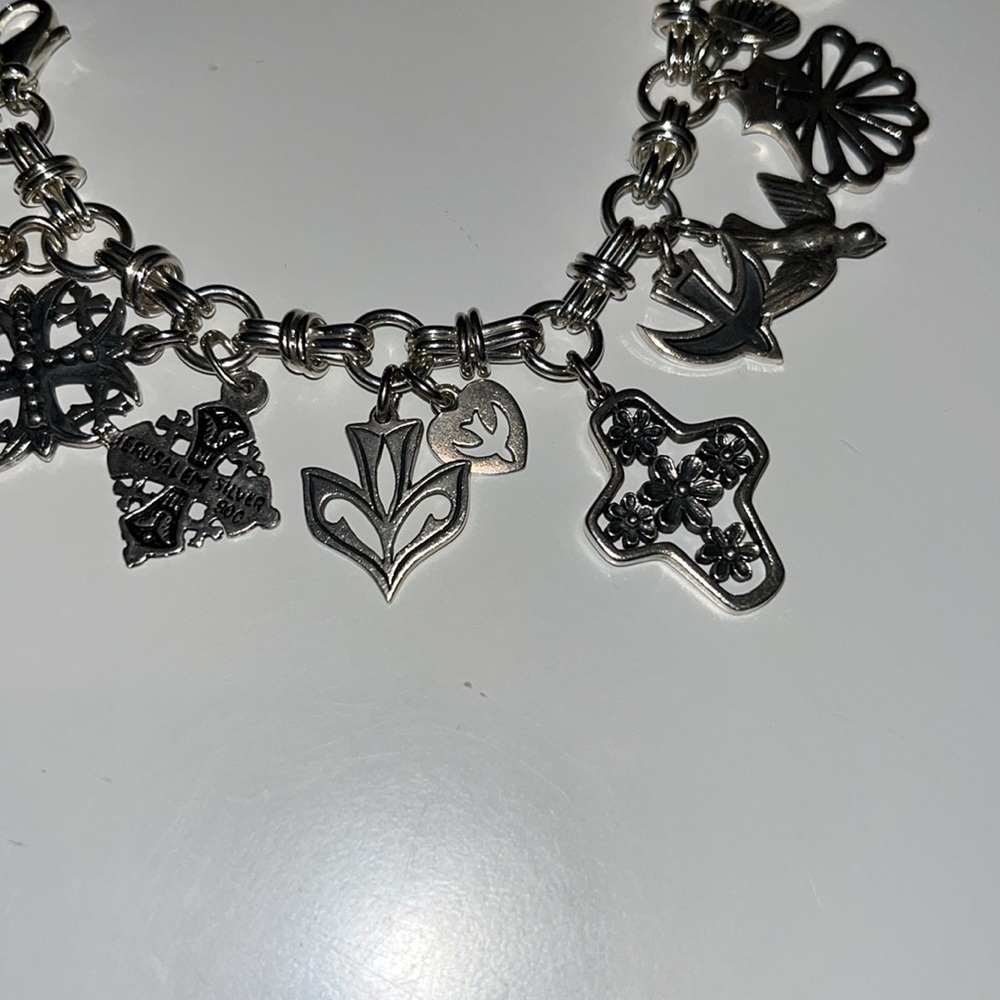 James Avery silver charm bracelet crosses, doves, sheep & shells Christian theme - Picture 6 of 10